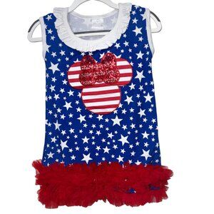Stars & Stripes Sequined Dress Girls XL Blue Red Tulle Hemline Sleeveless Cotton
